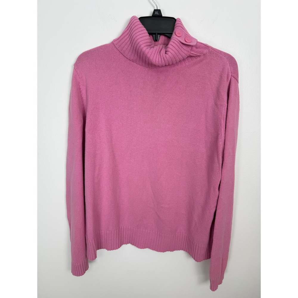 VTG Sonoma Womens Pink Button foldover mock Turtleneck Knit Sweater XL Cotton